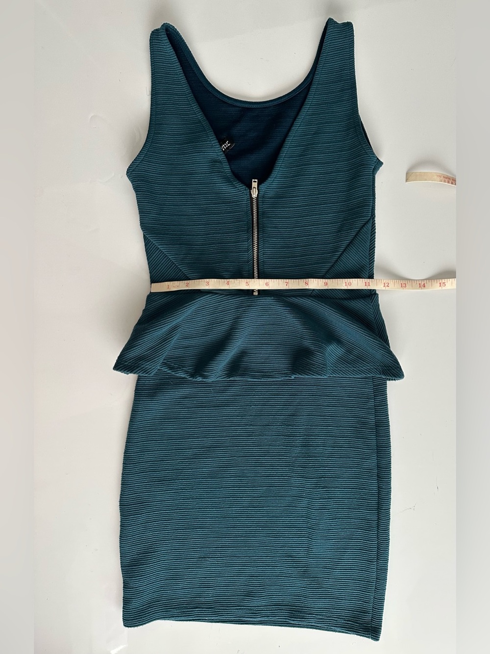 H&M Peplum Mini Dress Ribbed Solid Teal Jewel Green Size 4 S Sleeveless - Picture 2 of 5